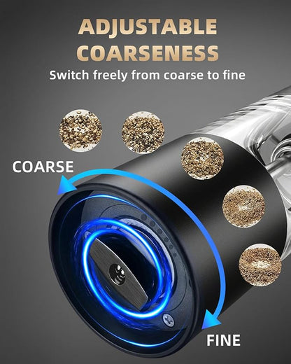 Electric Salt and Pepper Grinder Set Rechargeable, Automatic Salt and Pepper Shakers Mill Refillable, One Hand Operation Adjustable Coarseness, Kitchen Gadgets, House Warming Gifts New Home