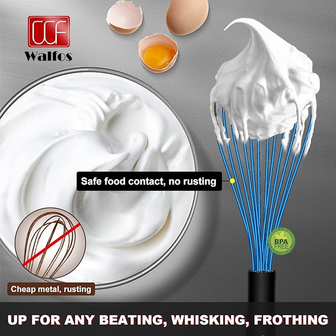 Walfos Whisk, Silicone Whisk Heat Resistant (480°F) Kitchen Whisks Set of 4- Professional Whisks For Cooking Non Scratch, Balloon Egg Wisk Perfect for Frothing, Blending, Beating - Image 7