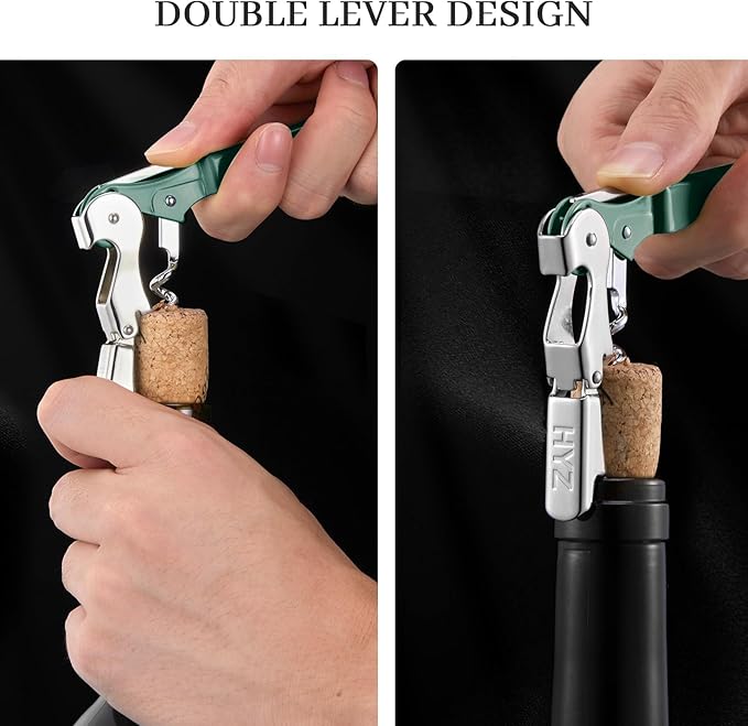 HYZ 2-Pack Wine Opener Waiter Corkscrew, Professional Wine Key for Servers, Bartender with Foil Cutter, Manual Wine Bottle Opener Double Hinged (Dark Green) - Image 5