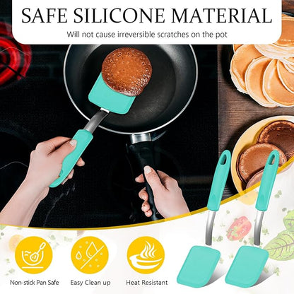 Silicone Cookie Spatula Turner 2 Pack Mini Brownie Spatula Flexible Kitchen Small Silicone Turner for Nonstick Cookware Heat Resistant No Scratch Flipper for Egg Pancake(Green) - Image 5