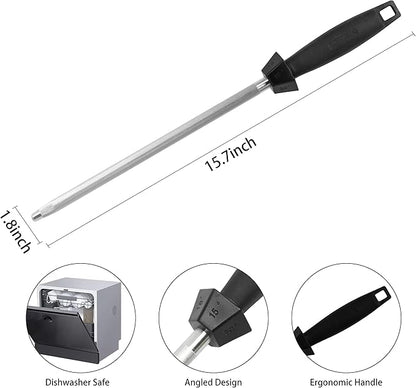 Knife Sharpener Knife Sharpening Rod Honing Steel with 15°-18°-20°Angle Guides Professional Carbon Steel with Black Rubber Grip for Kitchen Chef House Gift 10'' - Image 3