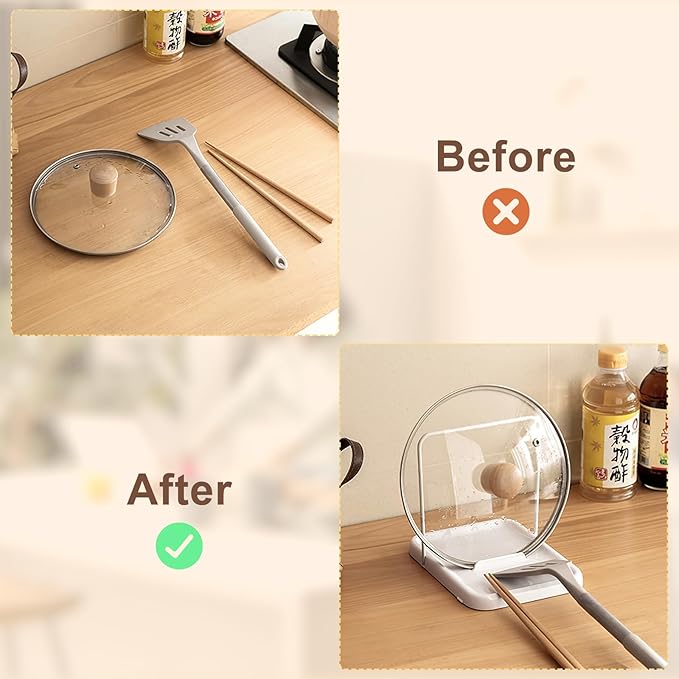 PAVSTINE Pot Lid Holder, Lid and Spoon Rest Holder for Kitchen Counter, Foldable Pan Lid Organizer Stand with Nonslip Pads, Multifunctional Utensils Pan Pot Cover Lid Rack Shelf For Stove Top, White - Image 6