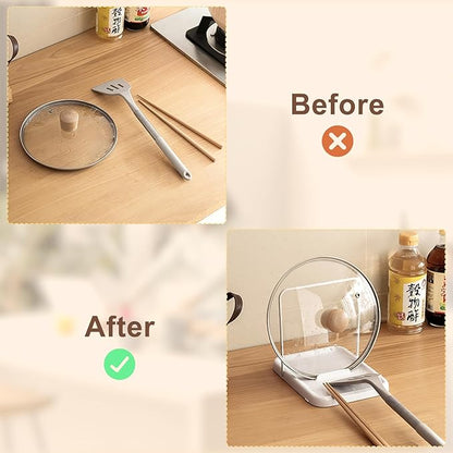 PAVSTINE Pot Lid Holder, Lid and Spoon Rest Holder for Kitchen Counter, Foldable Pan Lid Organizer Stand with Nonslip Pads, Multifunctional Utensils Pan Pot Cover Lid Rack Shelf For Stove Top, White - Image 6