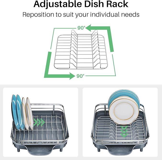 SNTD Dish Drying Rack, Expandable Dish Rack for Kitchen Counter, Stainless Steel Dish Drainer with Drainboard Set and Utensil Holder (Gray) - Image 6