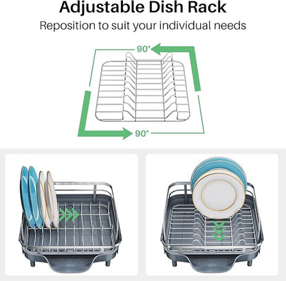 SNTD Dish Drying Rack, Expandable Dish Rack for Kitchen Counter, Stainless Steel Dish Drainer with Drainboard Set and Utensil Holder (Gray) - Image 6