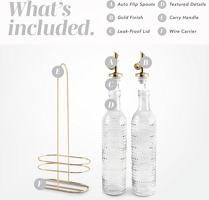 COOK WITH COLOR Glass Olive Oil Bottle Dispenser - 2 Pack- 17oz Oil and Vinegar Cruet - Olive Oil Carafe Decanter for Kitchen, Champagne Bubbles, Clear - Image 2
