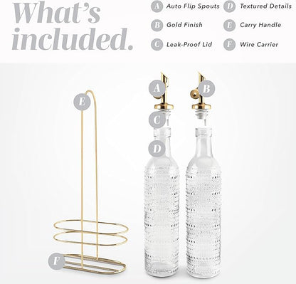 COOK WITH COLOR Glass Olive Oil Bottle Dispenser - 2 Pack- 17oz Oil and Vinegar Cruet - Olive Oil Carafe Decanter for Kitchen, Champagne Bubbles, Clear - Image 2
