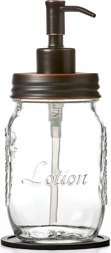 Mason Jar Soap and/or Lotion Dispenser for Hand Sanitizer, Liquid Soap or Hand/Body Lotion (Oil Rubbed Bronze, Single 16oz)