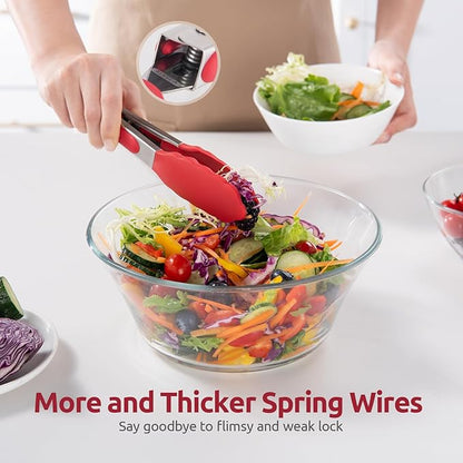 600ºF Heat Resistant Kitchen Tong: U-Taste 7 inch Silicone Cooking Tong with Firm Sealed Non Stick Rubber Tips & Silicon Coated 18/8 Stainless Steel Handle & Smooth Locking for Serving Salad (Red) - Image 8