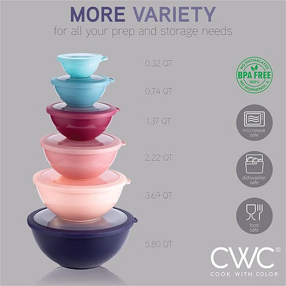 COOK WITH COLOR Mixing Bowls with TPR Lids - 12 Piece Plastic Nesting Bowls Set includes 6 Prep Bowls and 6 Lids, Microwave Safe Mixing Bowl Set (Multicolored Set with Large Blue Bowl) - Image 4
