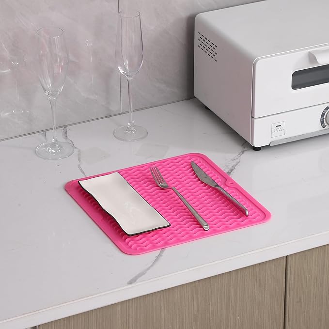 MicoYang Silicone Dish Drying Mat for Multiple Usage,Easy clean,Eco-friendly,Heat-resistant Silicone Mat for Kitchen Counter or Sink,Refrigerator or Drawer liner Rose M 12 inches x 12 inches - Image 7