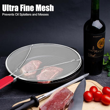 Stainless Steel Splatter Screen for Frying Pan - 9.8" 11.4" 13" Ultra Fine Mesh Grease Splatter Guard, Hot Oil Splatter Guard Shield Grease for Cooking, Kitchen Splash Guard to Prevent Oil Splatter - Image 4