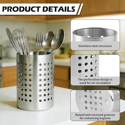 2PCS Stainless Steel Utensil Holder and Utensil Drying Holder, as a Kitchen Countertop Organizer and Silverware Drainer for Daily Home Use - Image 3