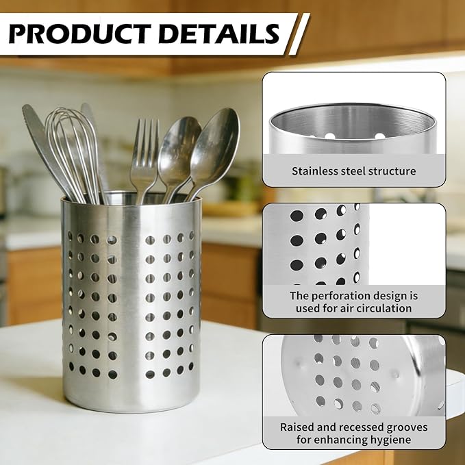 4PCS Stainless Steel Utensil Holder and Utensil Drying Holder, as a Kitchen Countertop Organizer and Silverware Drainer for Daily Home Use - Image 3