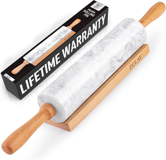 Zulay Kitchen 17-Inch Marble Rolling Pin With Stand - Polished Marble Rolling Pins For Baking With Long Beechwood Handle - Non-stick Roller Pin For Baking Pastries, Bread & Pizza by ZulayKitchen