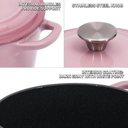 Flavehc Dutch Oven Pot with Lid 2.8 qt Cast Iron Dutch Oven for Bread Baking Pink Enameled Cast Iron Rice Pot with Handels - Image 2