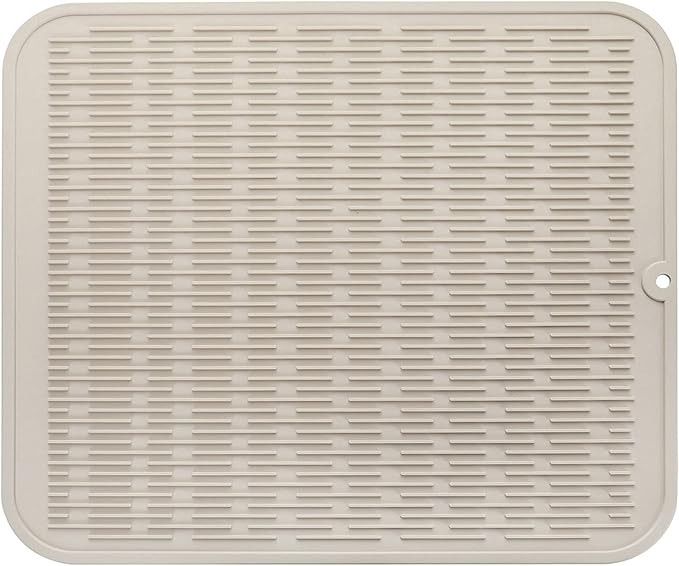 MicoYang Silicone Dish Drying Mat for Multiple Usage,Easy clean,Eco-friendly,Heat-resistant Silicone Mat for Kitchen Counter or Sink,Refrigerator or Drawer Liner Tapioca XL 18 inches x 16 inches by MicoYang