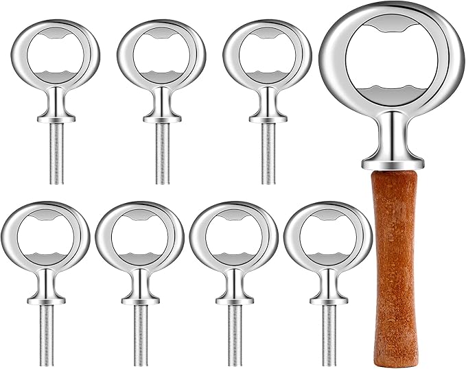 Cunhill 7 Pcs Metal Bottle Opener Blank Bulk Bottle Opener Inserts Parts Pieces Kit for Wood Craft DIY Project Turning Threaded Beer Hardware Turning Wedding Wine Party Ot Month (Silver) by Cunhill