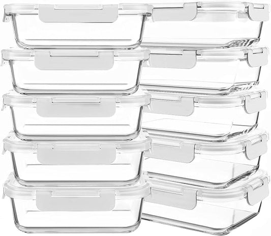 KOMUEE 10 Packs 30 oz Glass Meal Prep Containers,Glass Food Storage Containers with Lids,Airtight Lunch Bento Boxes,Microwave, Oven, Freezer and Dishwasher,White by KOMUEEUS