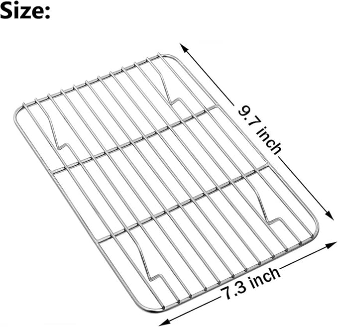 E-far Small Baking Cooling Rack Set of 2, Stainless Steel Metal Roasting Cooking Racks, Size - 9.7"x7.3", Non Toxic & Rust Free, Fit for Toaster Oven, Dishwasher Safe - Image 2