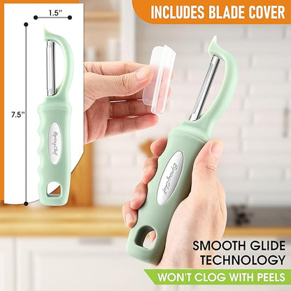 Spring Chef Premium Swivel Vegetable Peeler, Comfortable Handle and Ultra Sharp Stainless Steel Blades - Perfect Kitchen Peeler For Veggie, Fruit, Potato, Carrot, Apple - Pistachio - Image 3