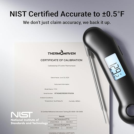 ProfessionaI Meat Thermometer Digital, 3X Faster 0.5 Sec Instant Read, NIST Certified Accuracy ±0.5°F, 100% Waterproof, Auto-Rotating Bright Display, for Candy/Grill/BBQ, Black & Gray - Image 3