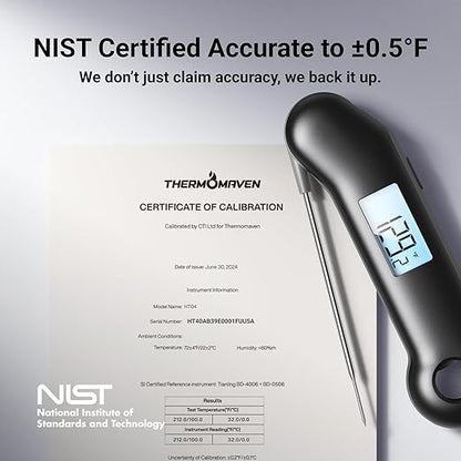 ProfessionaI Meat Thermometer Digital, 3X Faster 0.5 Sec Instant Read, NIST Certified Accuracy ±0.5°F, 100% Waterproof, Auto-Rotating Bright Display, for Candy/Grill/BBQ, Black & Gray - Image 3