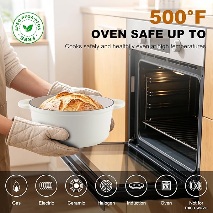 Enameled Cast Iron Dutch Oven - 5.5QT Pot with Lid,Oven Safe to 500°F,Heavy-Duty Cookware for Sourdough Bread Baking,Braising,Stews,Roasting Cream - Image 5