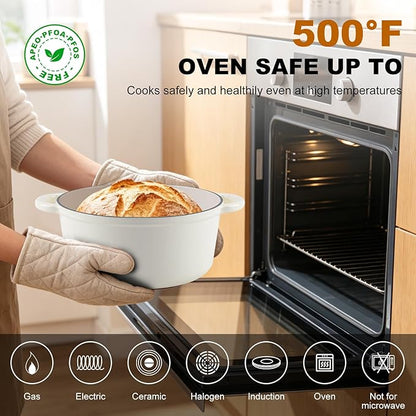 Enameled Cast Iron Dutch Oven - 5.5QT Pot with Lid,Oven Safe to 500°F,Heavy-Duty Cookware for Sourdough Bread Baking,Braising,Stews,Roasting Cream - Image 5