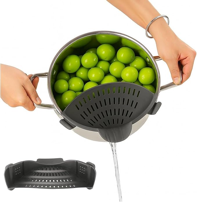 Silicone Pot Strainer, Emptycolor Adjustable Clip On Strainer for Pots Pans, Heat Resistant Pot Drainer, Kitchen Pasta Colander for Vegetables and Noodles (Grey) - Image 7