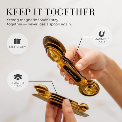 Gold Magnetic Measuring Spoons with Leveler - Featuring 8-Piece Upgraded Style, Dual-Sided, Stackable, Stainless Steel Gold Measuring Spoons Set - Fits in Spice Jars, Luxury Kitchen Accessories - Image 4