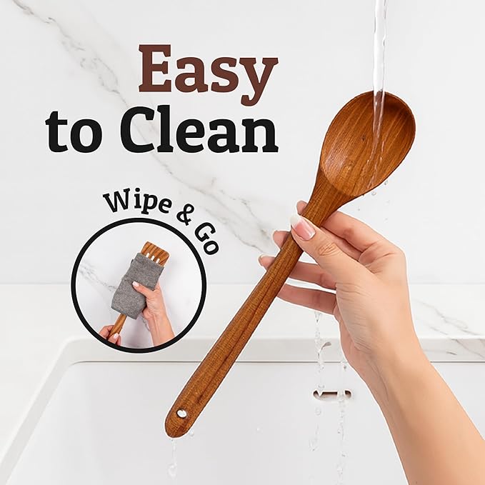 PriorityChef Extra Long Wooden Spoon for Cooking - 11" Heavy Duty Teak Long Handle Cooking Spoon - Large Wooden Spoons for Stirring & Serving - Big Wood Spoons Safe for All Cookware