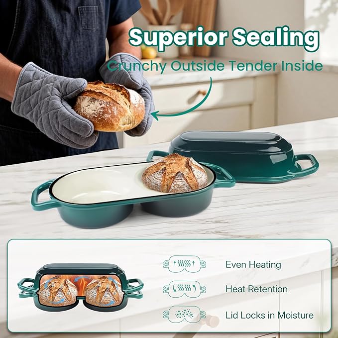 YONILL Mini Double Dutch Oven for Sourdough Bread Baking - Enameled Cast Iron Dutch Oven Pot with Lid and 5" Banneton Bread Proofing Basket Kit, Dual Round Bread Loaf Pan for Homemade Baking - Image 5