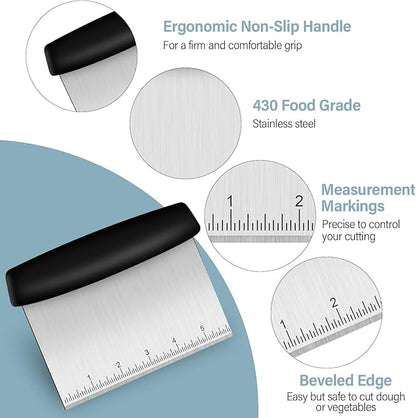 Ecavria Bench Scraper, Premium Stainless Steel Dough Scraper with 2 PCS Flexible Bowl Scraper, Dough Cutter with Measuring Scale, Versatile Kitchen Scraper Set for Pastry Bread Pizza Cake - Image 5