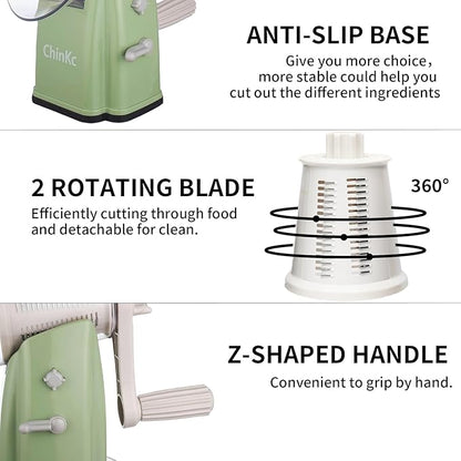 Upgrade Rotary Cheese Grater Shredder with Handle, Strong Suction Base, Multi-purpose Rotary Grater Slicer with 5 Interchangeable Blades for Ice, Vegetables, Fruit, Nuts with Blade Storage Box - Image 6