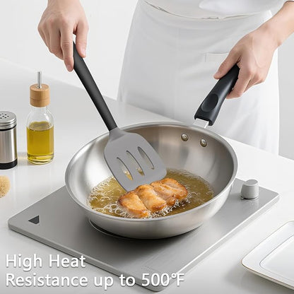 Coukre 3 Pack Silicone Spatula Set, High Heat Resistant, BPA-Free, Fish Spatula, Solid & Slotted Turner for Non-Stick Pans, Flipping Eggs, Pancakes, Fish, Burgers (3, GrayBlack) - Image 4