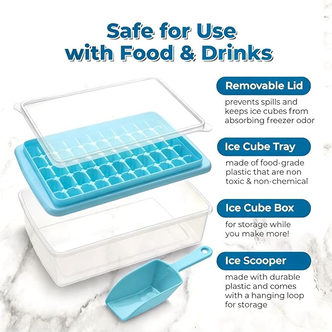 2Pack Ice Cube Tray with Lid and Bin for Freezer, Easy Release 55 Mini Ice Cube Tray with Cover, Storage Container, Scoop, Flexible Durable Plastic Nugget Ice Cube Mold & Bucket, BPA Free - Image 2
