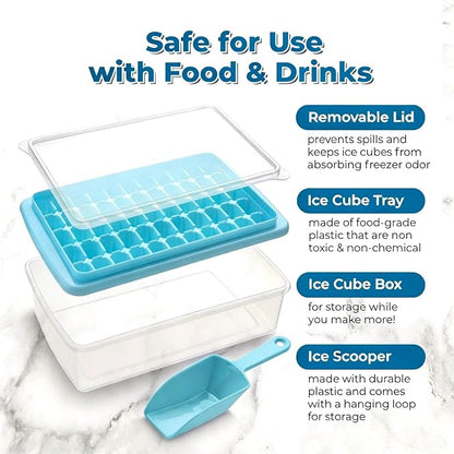 2Pack Ice Cube Tray with Lid and Bin for Freezer, Easy Release 55 Mini Ice Cube Tray with Cover, Storage Container, Scoop, Flexible Durable Plastic Nugget Ice Cube Mold & Bucket, BPA Free - Image 2