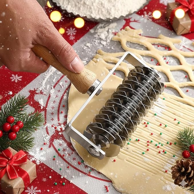 Pastry Lattice Roller Cutter, Stainless Steel Multi-Wheel Dough Cutter with Wooden Handle, Pie Crust Strip Cutters for Pastry, Pizza Dough, Bread & Beef Wellington