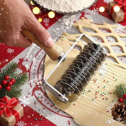 Pastry Lattice Roller Cutter, Stainless Steel Multi-Wheel Dough Cutter with Wooden Handle, Pie Crust Strip Cutters for Pastry, Pizza Dough, Bread & Beef Wellington