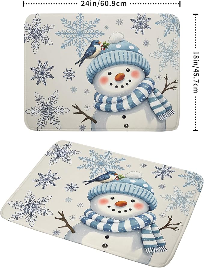 Winter Snowman Dish Drying Mat for Kitchen Counter 18x24 Blue Snowflake Bird Christmas Holiday Absorbent Reversible Microfiber Drying Mats Kitchen Countertop Protector Dishes Drainer Rack Pad - Image 2
