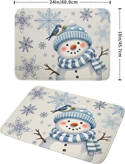 Winter Snowman Dish Drying Mat for Kitchen Counter 18x24 Blue Snowflake Bird Christmas Holiday Absorbent Reversible Microfiber Drying Mats Kitchen Countertop Protector Dishes Drainer Rack Pad - Image 2