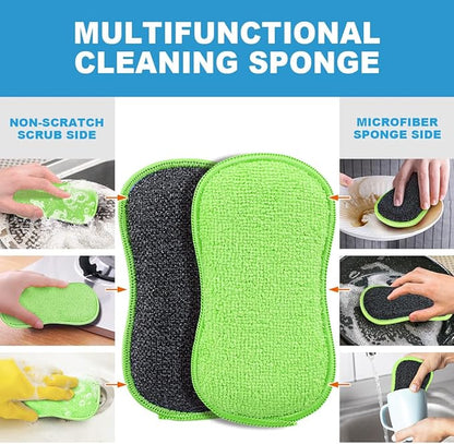 HOMEXCEL 12 Pack Multi-Purpose Scrub Sponges Kitchen Dish Sponge Non-Scratch Microfiber Sponge for Efficiently Cleaning Dishes Pots Pans Green - Image 4