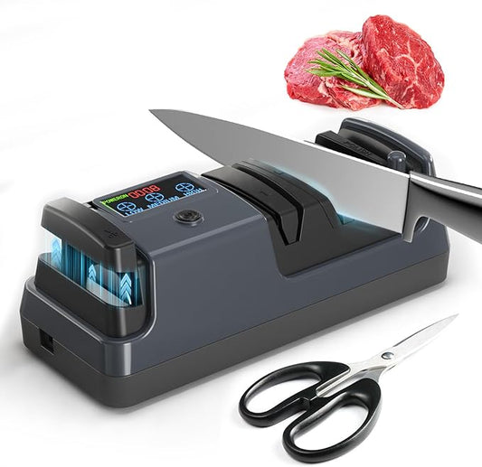 5-in-1 Electric Knife Sharpener for Kitchen Knives, with 100% Diamond Abrasives, 3 Adjustable Speeds, Quickly Sharpening for Straight/Serrated/Kitchen Knives, Scissors by Unknown