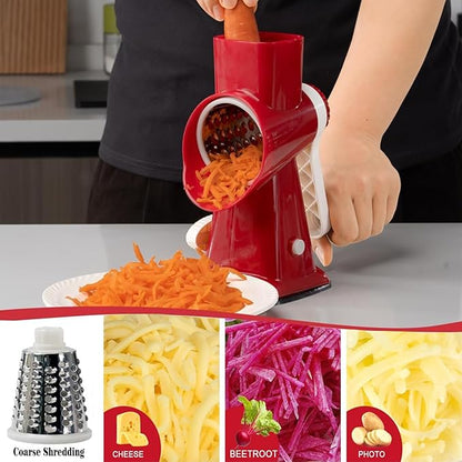 YOUCZON Rotary Cheese Grater Multi-Purpose Stainless Steel Cheese Shredder - Cheese Grater With Handle Effortless Grating of Carrots, Potatoes, Vegetables, and Fruits (Red) - Image 3