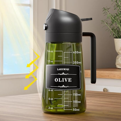 LAKUMIQI 2 in 1 Oil Sprayer for Cooking, 16oz Olive Oil Dispenser Bottle for Kitchen, Food Grade Light-Blocking Glass Spray Bottle for Salad, Air Fryer, BBQ - Image 3