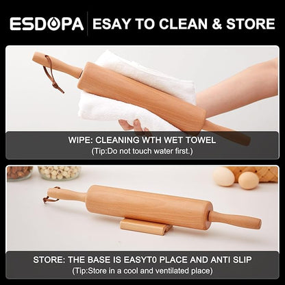 Classic Wood Rolling Pin - Wooden Rolling Pins for Baking Silicone Mat Set, Dough Roller with Wood Base, Fondant Roller for Pie Crust Cookies Pizza Dough and Bread, 17 Inch - Image 5