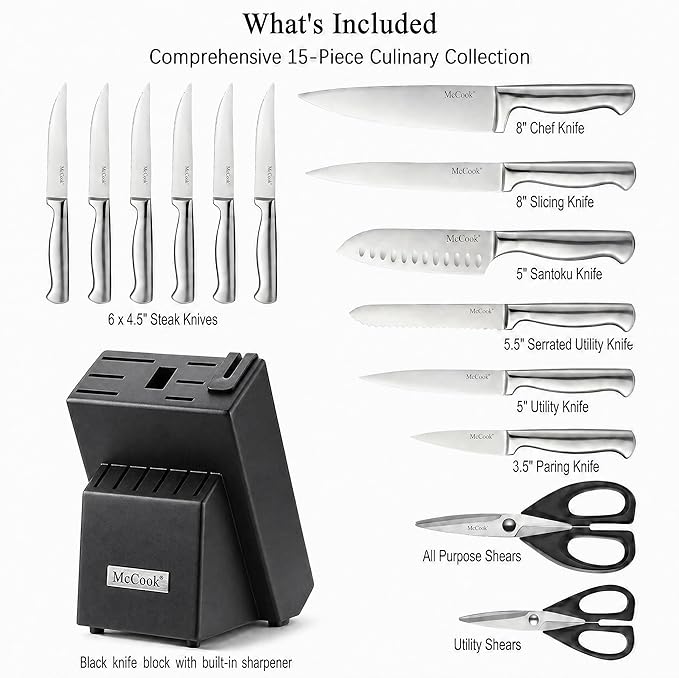 McCook® Knife Sets, German Stainless Steel Knife Block Sets with Built-in Sharpener - Image 3