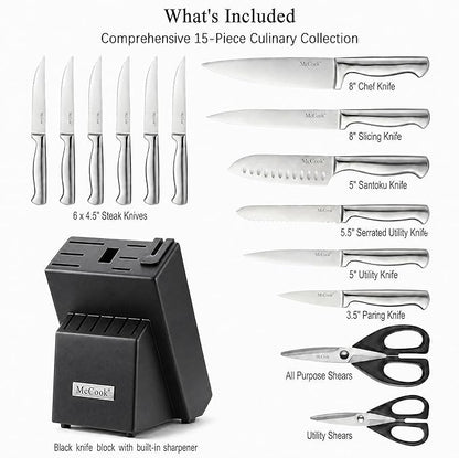 McCook® Knife Sets, German Stainless Steel Knife Block Sets with Built-in Sharpener - Image 3