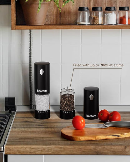 Electric Salt and Pepper Grinder Set with Dual Charging Base, 6 Adjustable Coarseness Levels & External Grind Settings, One-handed Operation Salt and Pepper Mills with LED Light,Black